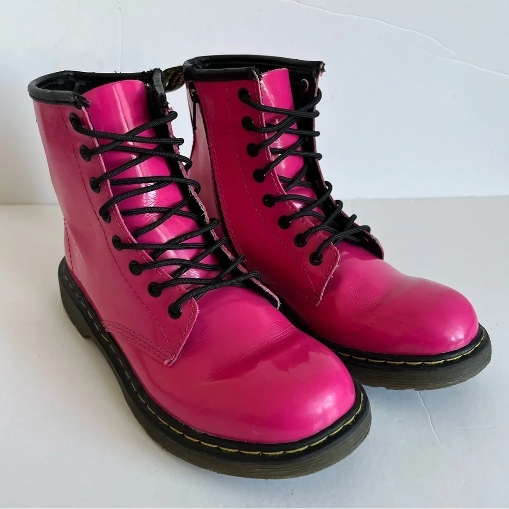 Dr Martens Delaney Hot Pink Patent Leather Boots Size 3